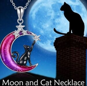 Chic Moon and Black Cat Pendant Necklace